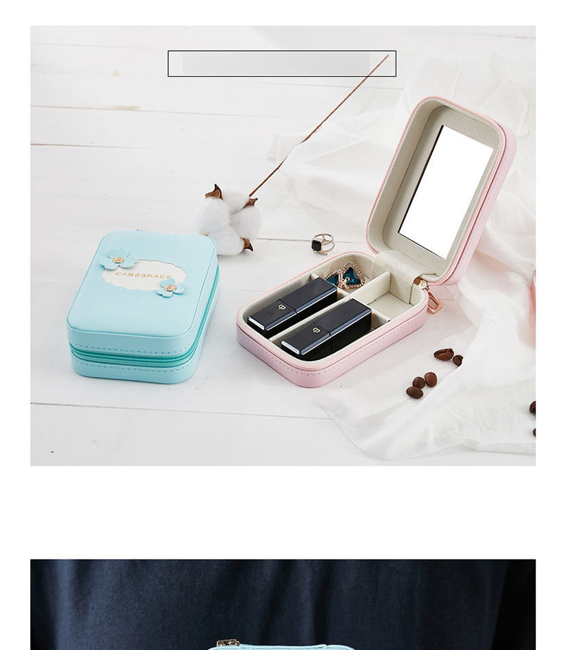 Fashion Blue Pu Leather Single Layer Zipper Storage Box,Jewelry Findings & Components