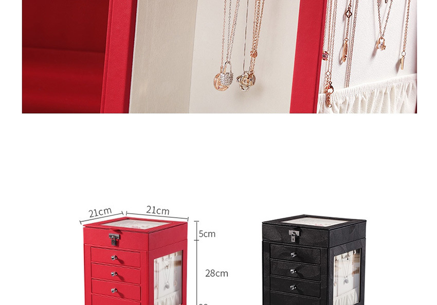 Fashion Black Large Capacity Five-layer Rotating Leather Window Jewelry Box,Jewelry Packaging & Displays