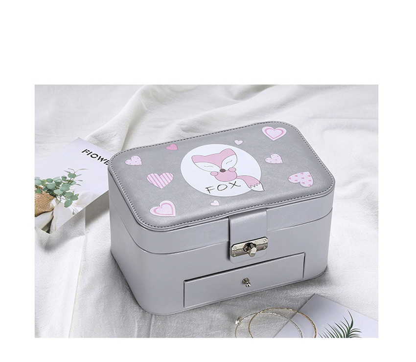 Fashion Gray Printed Double-layer Large-capacity Portable Jewelry Box,Jewelry Packaging & Displays