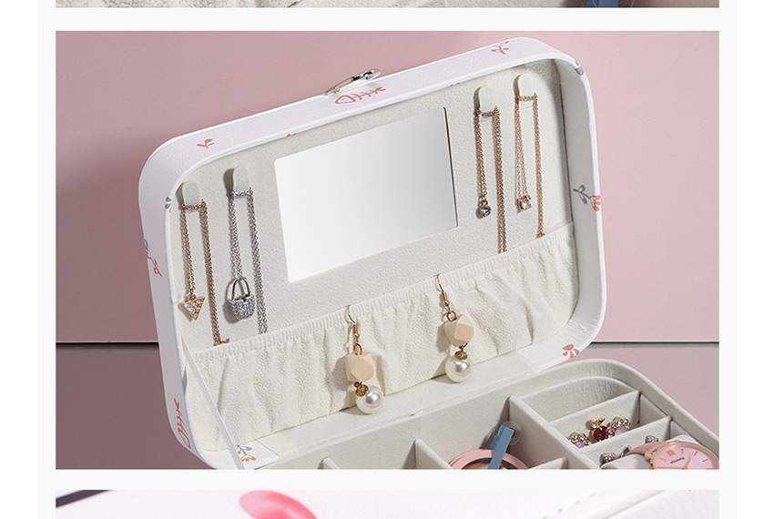 Fashion White Printed Large-capacity Jewelry Box With Mirror,Jewelry Findings & Components