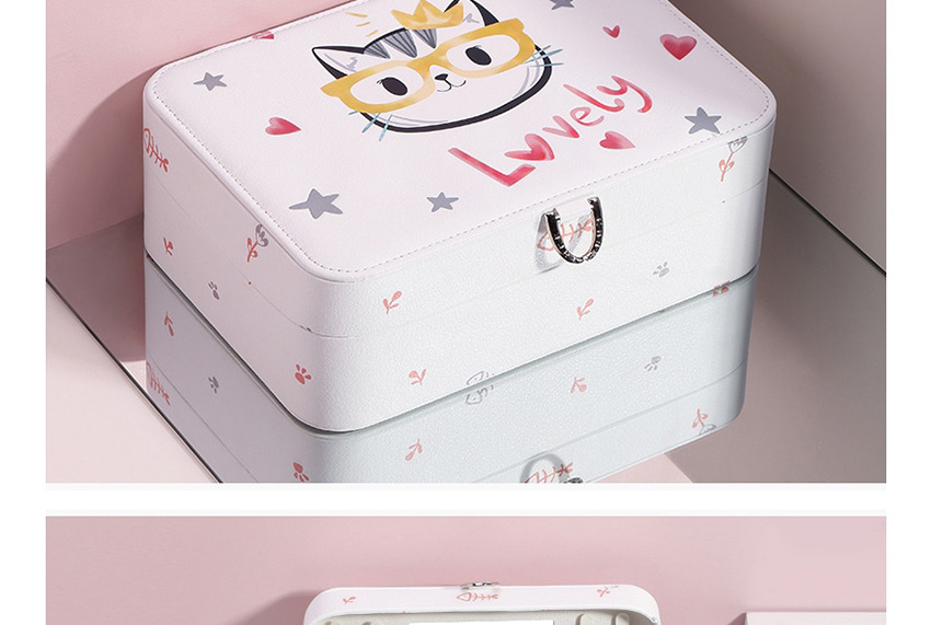 Fashion White Printed Large-capacity Jewelry Box With Mirror,Jewelry Findings & Components