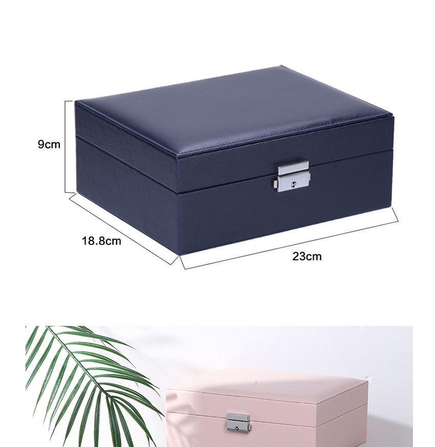 Fashion Navy Blue Large-capacity Double-layer Pu Leather Clamshell Jewelry Box,Jewelry Findings & Components