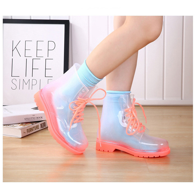 Fashion Transparent Yellow Background Anti-skid Lace Crystal Jelly Transparent Rain Boots,Slippers
