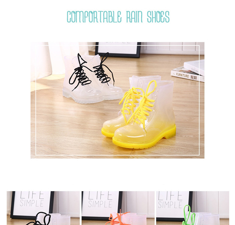 Fashion Transparent Yellow Background Anti-skid Lace Crystal Jelly Transparent Rain Boots,Slippers