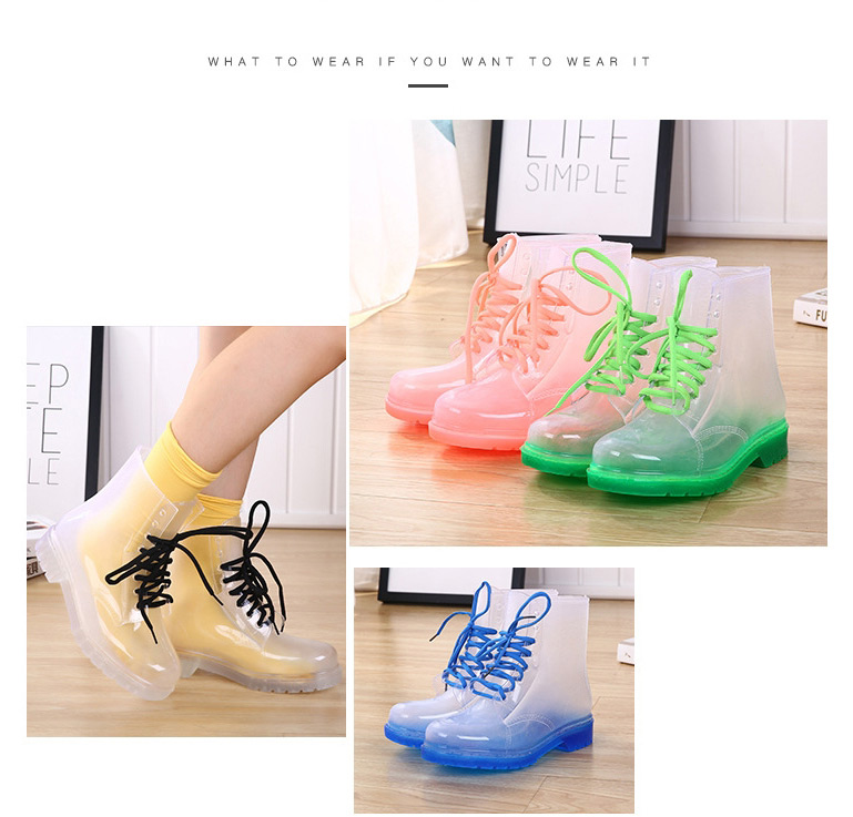 Fashion Transparent Blue Background Anti-skid Lace Crystal Jelly Transparent Rain Boots,Slippers