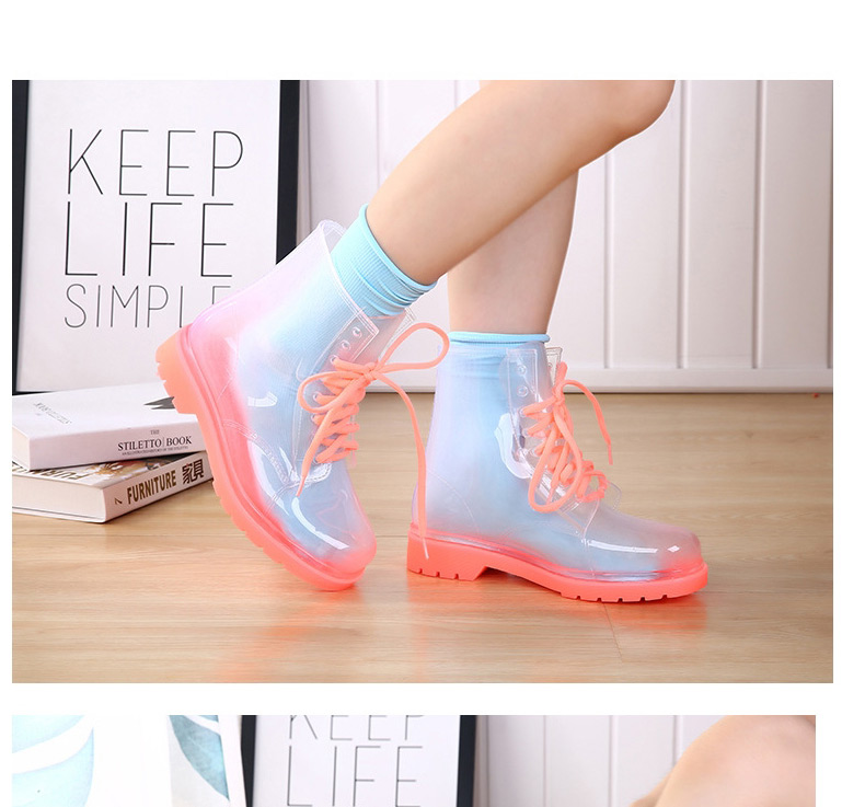 Fashion Transparent Blue Background Anti-skid Lace Crystal Jelly Transparent Rain Boots,Slippers
