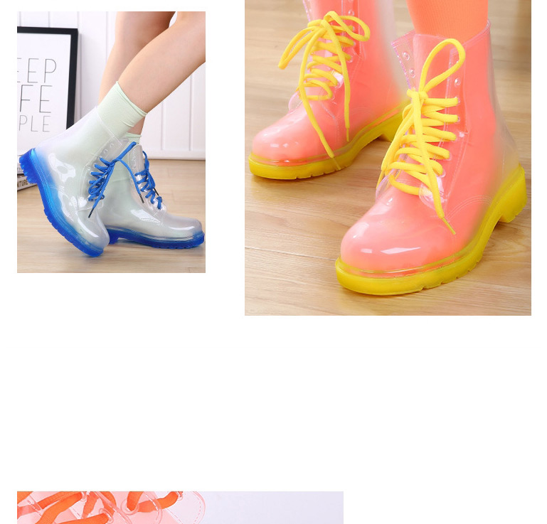 Fashion Transparent Green Anti-skid Lace Crystal Jelly Transparent Rain Boots,Slippers