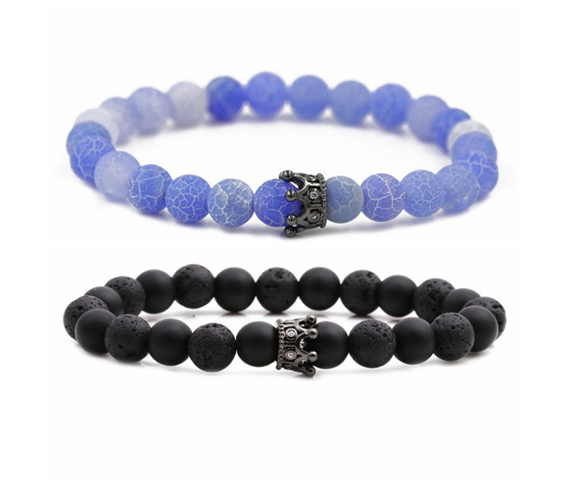 Fashion Fenghuaqiang Black Crown Suit 8mm Volcanic Stone Frosted Stone Weathered Stone Beaded Crown Bracelet Set,Bracelets Set