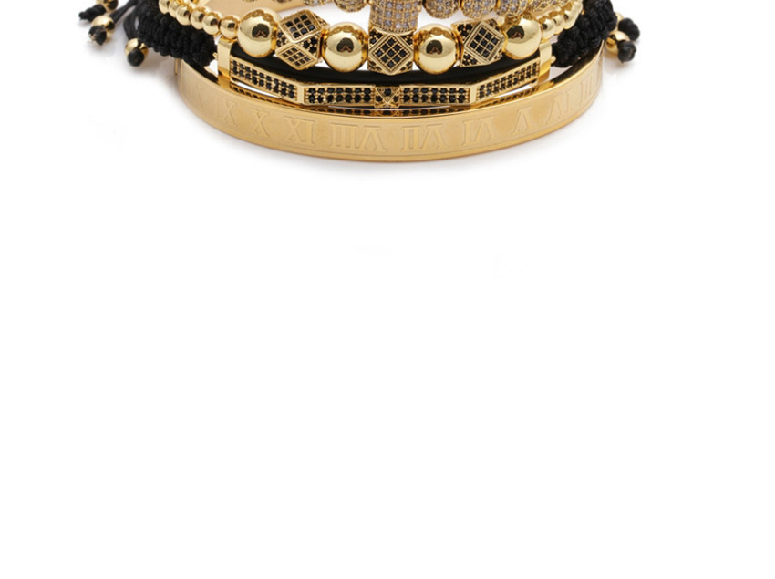 Fashion Golden Crescent Copper Inlay Zircon Crown 6mm Diamond Ball Double Row Crescent Mens Bracelet Set,Bracelets Set