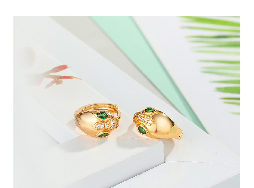 Fashion Single Head Tail Point Snake Snake Ring Adjustable Serpentine Alloy Ring Earrings With Diamonds,Fashion Rings