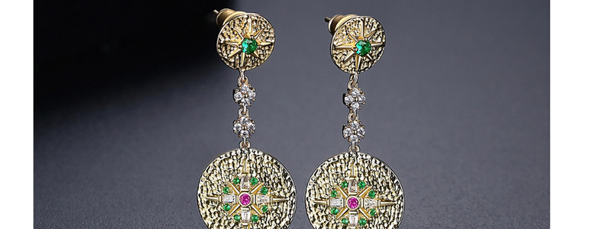 Fashion Golden Copper Inlay Zirconium Geometric Round Earrings,Drop Earrings