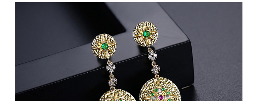 Fashion Golden Copper Inlay Zirconium Geometric Round Earrings,Drop Earrings