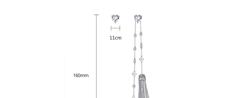 Fashion Platinum Love Long Tassel Asymmetrical Copper Inlaid Zirconium Earrings,Drop Earrings