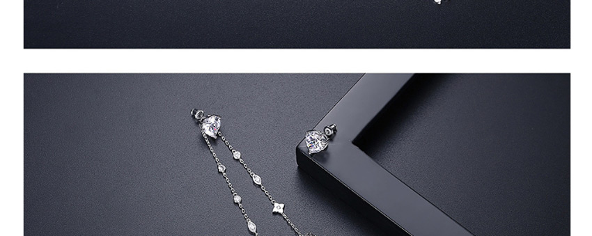 Fashion Platinum Love Long Tassel Asymmetrical Copper Inlaid Zirconium Earrings,Drop Earrings