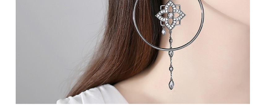 Fashion Platinum Copper Inlay Zirconium Geometric Round Flower Hollow Earrings,Drop Earrings