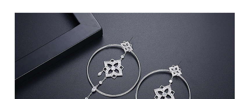 Fashion Platinum Copper Inlay Zirconium Geometric Round Flower Hollow Earrings,Drop Earrings