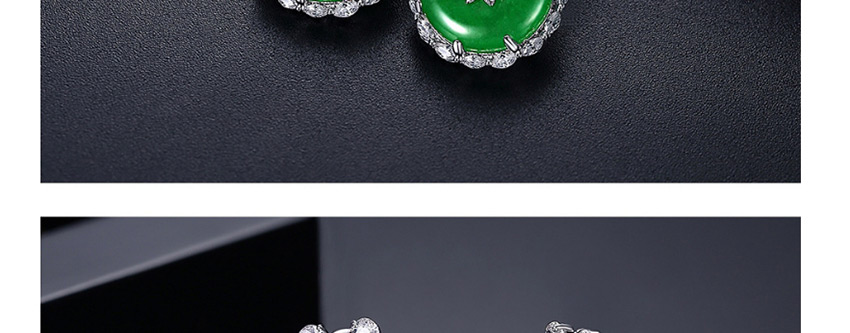 Fashion Platinum Chrysoprase Copper Inlay Zirconium Flower Geometric Round Earrings,Drop Earrings