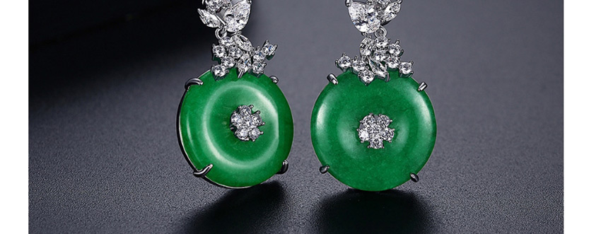 Fashion Platinum Green Chalcedony Copper And Zirconium Geometric Round Earrings,Drop Earrings