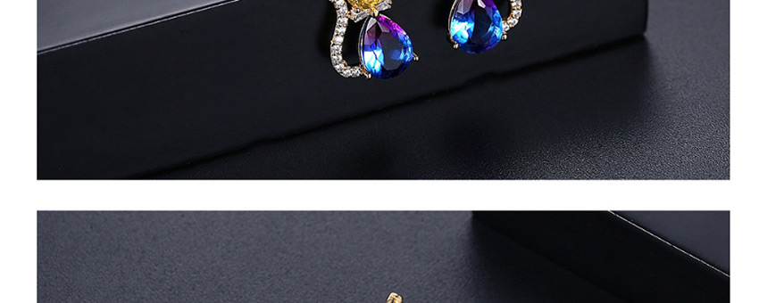 Fashion Blue Cat Copper Studded Zirconium Alloy Earrings,Hoop Earrings