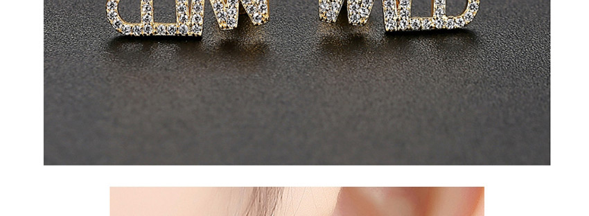 Fashion Black Zirconium Copper Inlay Zircon Letter Hollow Earrings,Stud Earrings