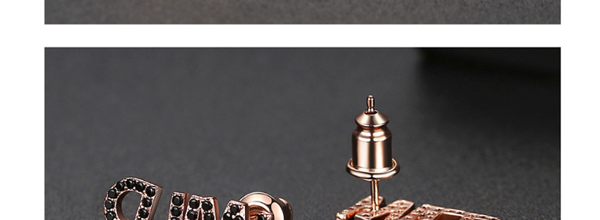 Fashion Black Zirconium Copper Inlay Zircon Letter Hollow Earrings,Stud Earrings