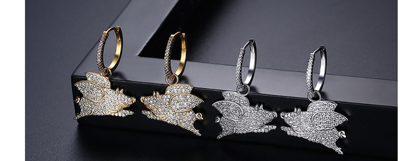 Fashion Platinum Copper Inlaid Zircon Flying Pig Earrings,Hoop Earrings