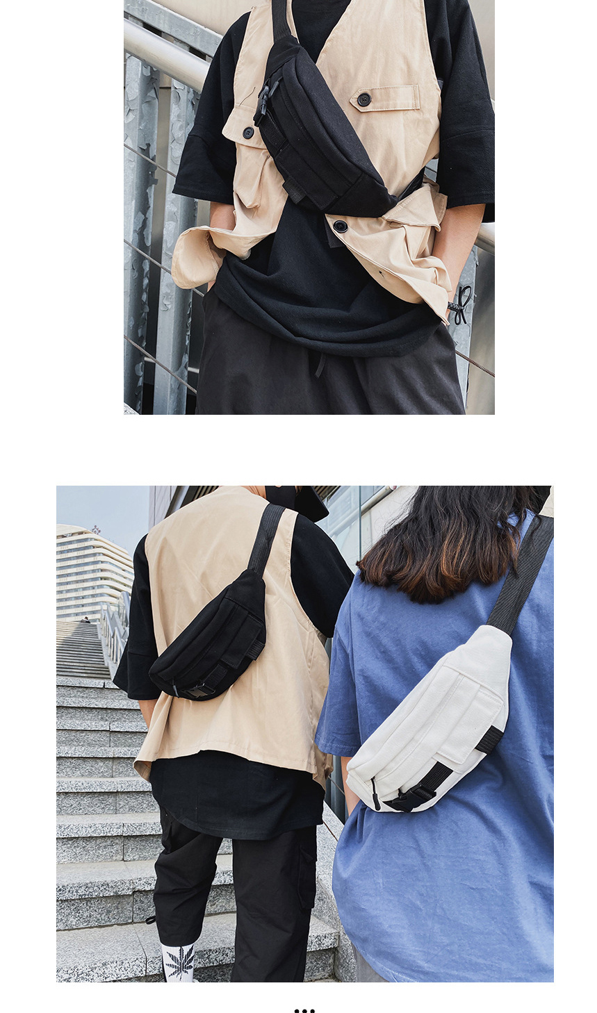 Fashion Black Canvas Buckle Stitching Crossbody Shoulder Bag,Messenger bags