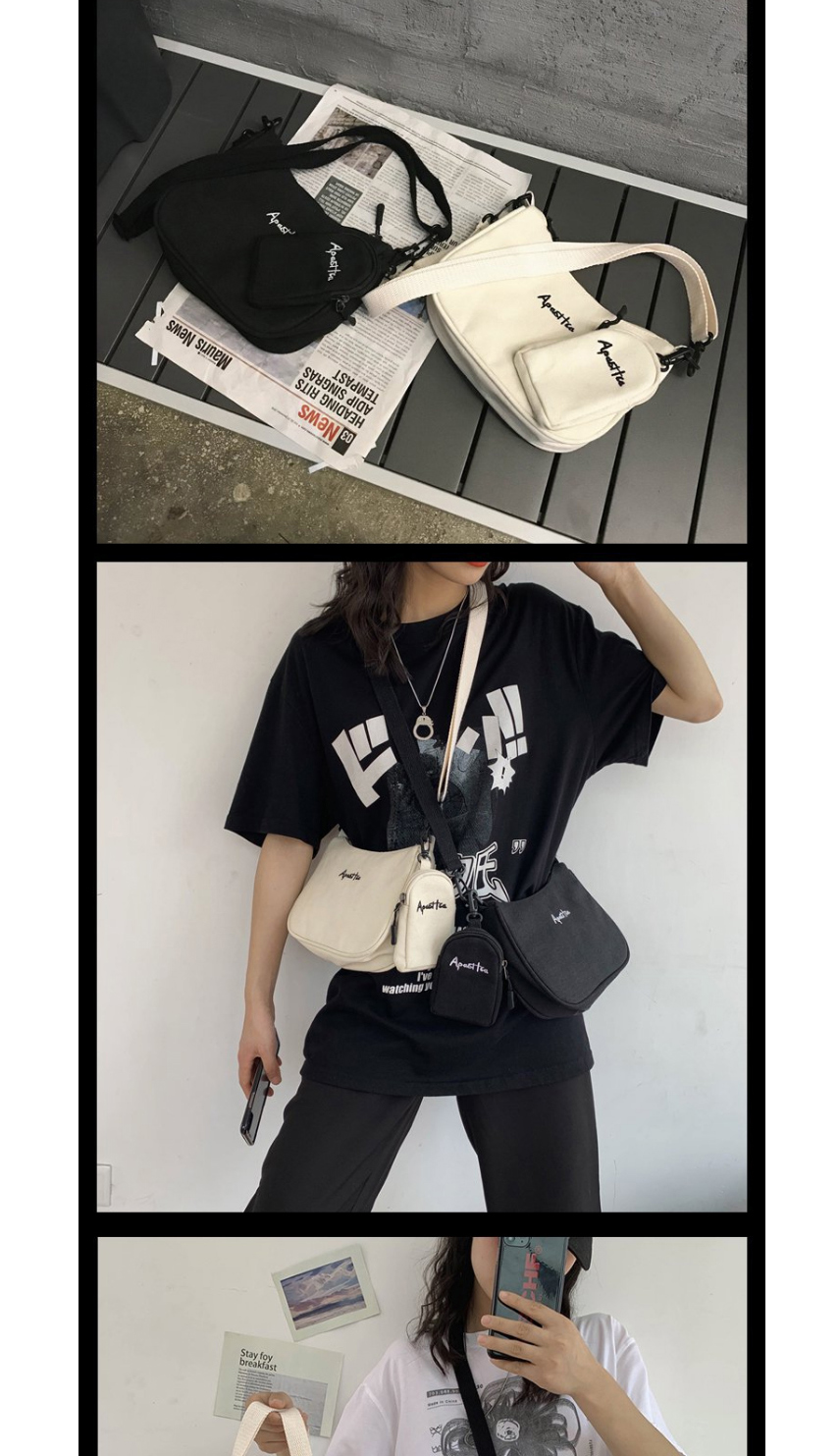 Fashion Black Letter Embroidered Shoulder Bag,Shoulder bags
