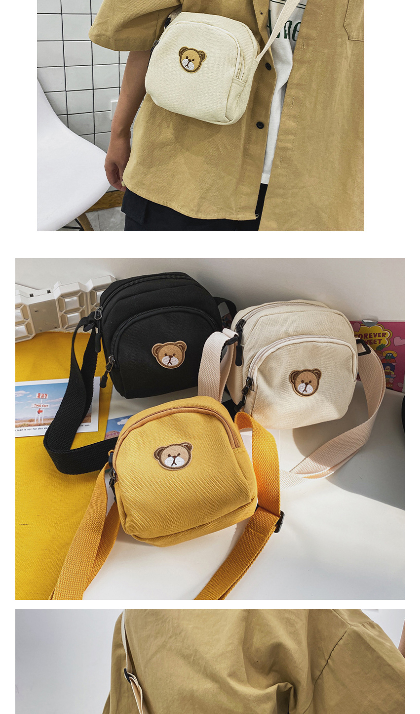 Fashion Yellow Bear Embroidered Canvas Shoulder Bag,Shoulder bags