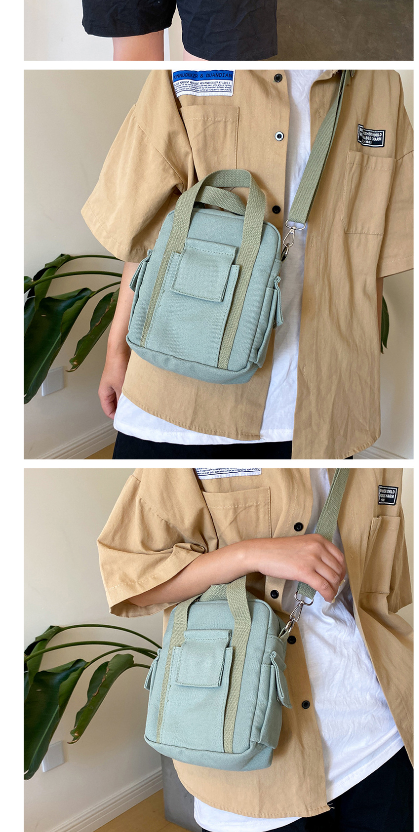 Fashion Green Solid Color Multi-pocket Stitching Shoulder Bag,Shoulder bags