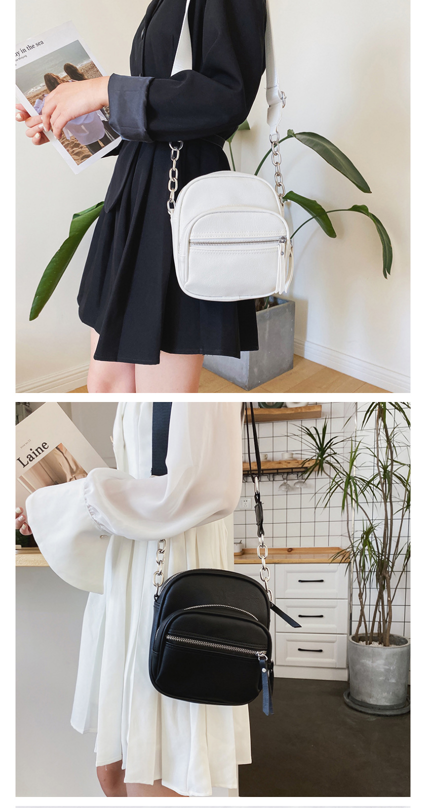 Fashion Black Solid Color Pu Leather Chain Shoulder Bag,Shoulder bags