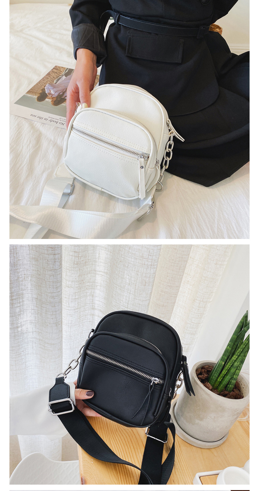 Fashion Black Solid Color Pu Leather Chain Shoulder Bag,Shoulder bags