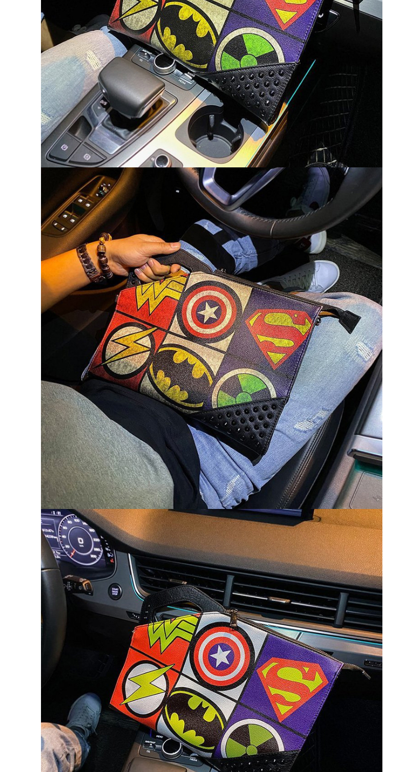 Fashion Royal Blue Lightning Superman Rivet Contrast Color Clutch,Handbags