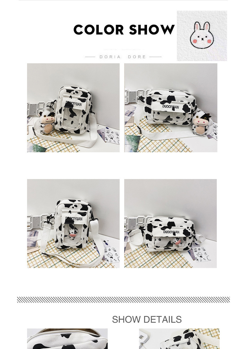 Fashion White Vertical Section + Plush Pendant Cow Print Transparent Contrast Color Shoulder Messenger Bag,Shoulder bags