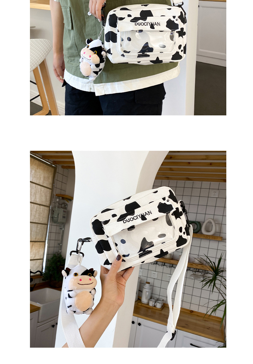 Fashion White Vertical Section + Plush Pendant Cow Print Transparent Contrast Color Shoulder Messenger Bag,Shoulder bags