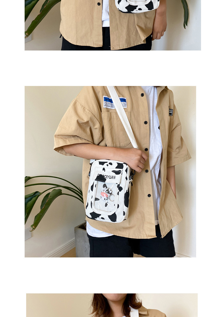 Fashion White Vertical Section + Luminous Pendant Cow Print Transparent Contrast Color Shoulder Messenger Bag,Shoulder bags