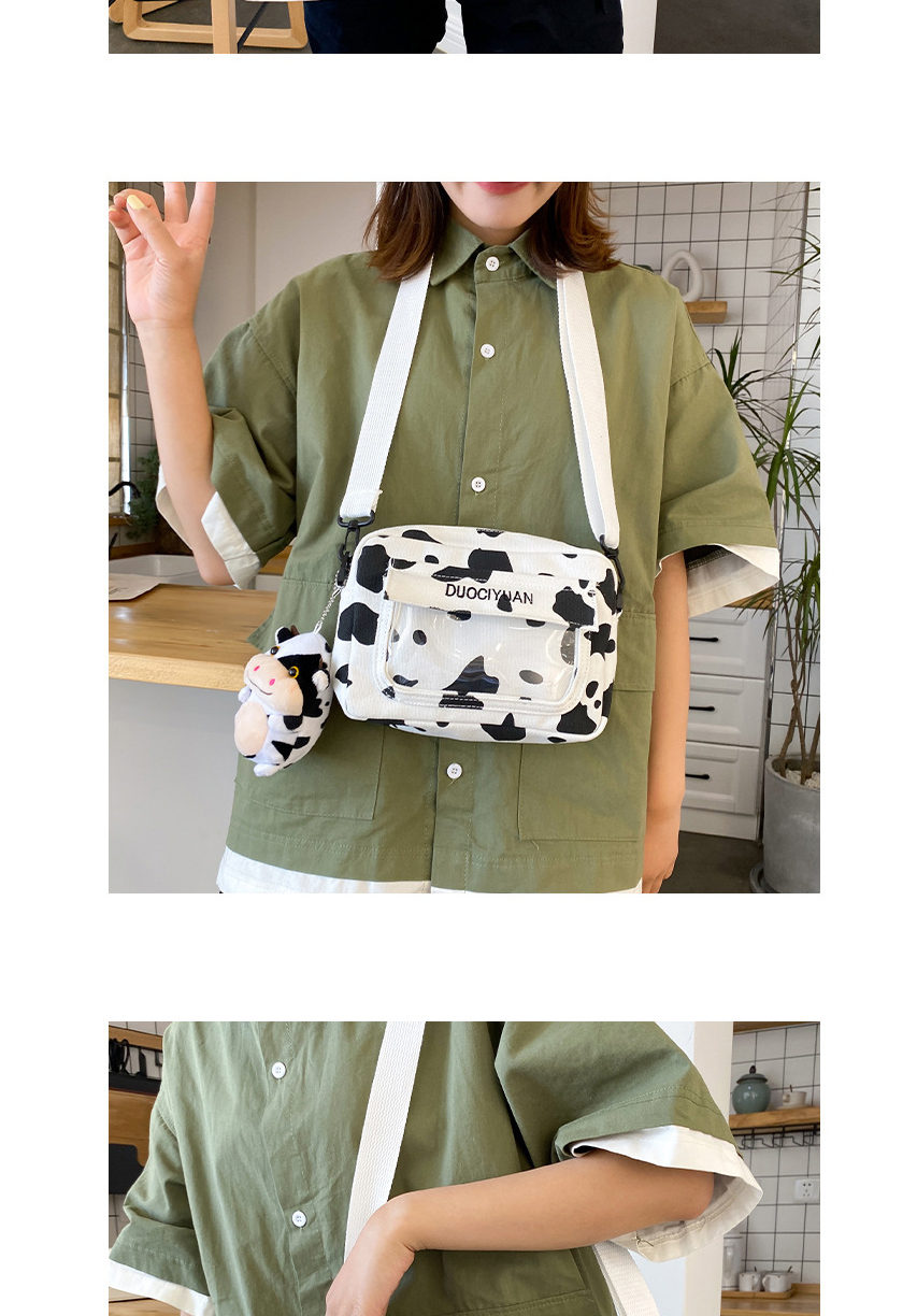 Fashion White Vertical Section + Luminous Pendant Cow Print Transparent Contrast Color Shoulder Messenger Bag,Shoulder bags