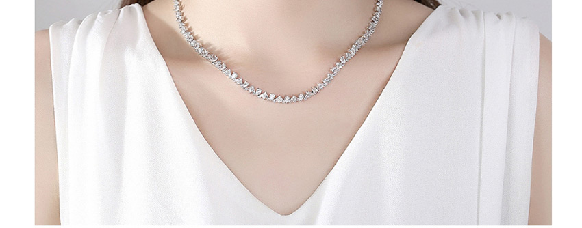 Fashion Platinum Copper-set Zircon Geometric Necklace,Chokers