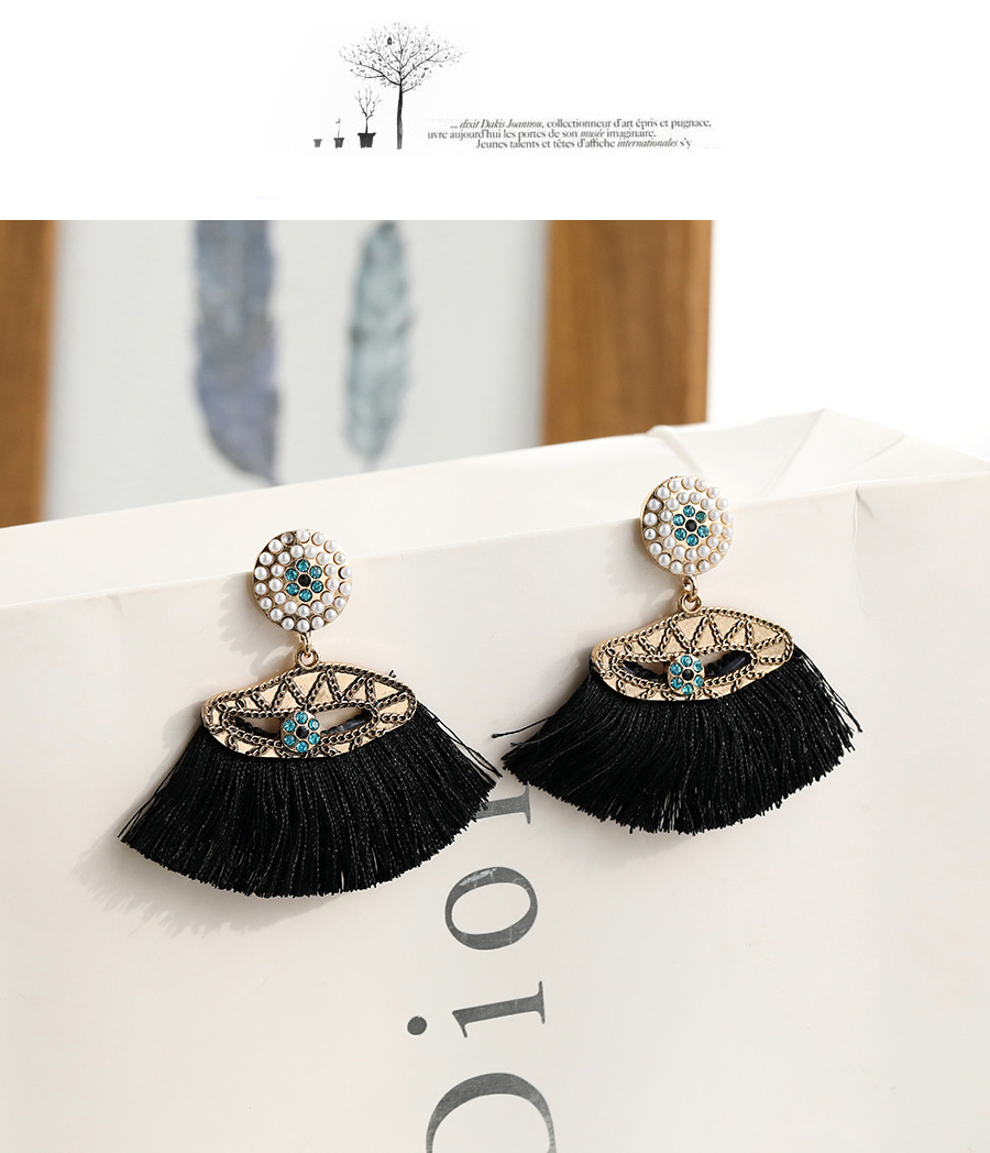 Fashion Black Alloy Diamond Tassel Stud Earrings,Drop Earrings