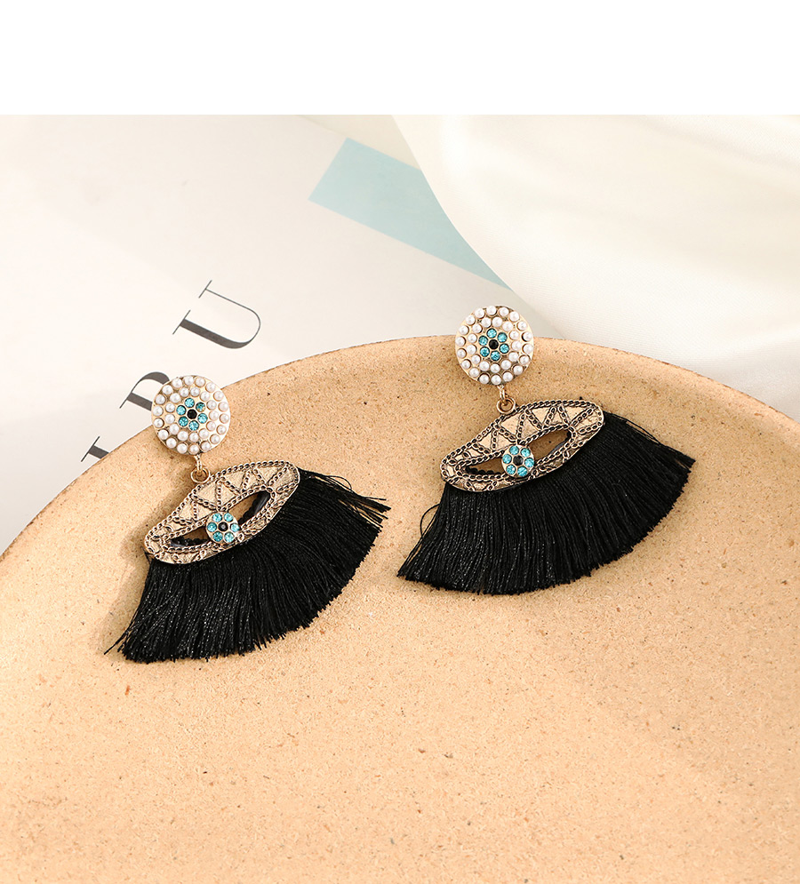 Fashion Black Alloy Diamond Tassel Stud Earrings,Drop Earrings