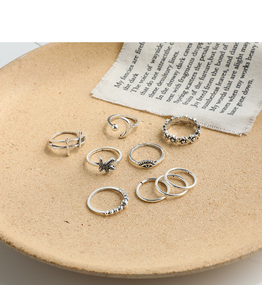 Fashion Silver Alloy Starfish Moon Eye Ring Set,Rings Set