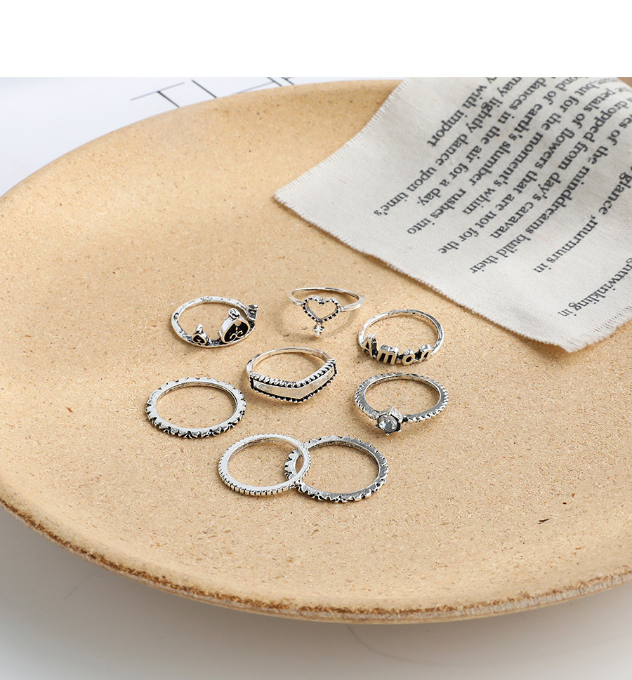 Fashion Silver Alloy Letter Love Ring Set,Rings Set
