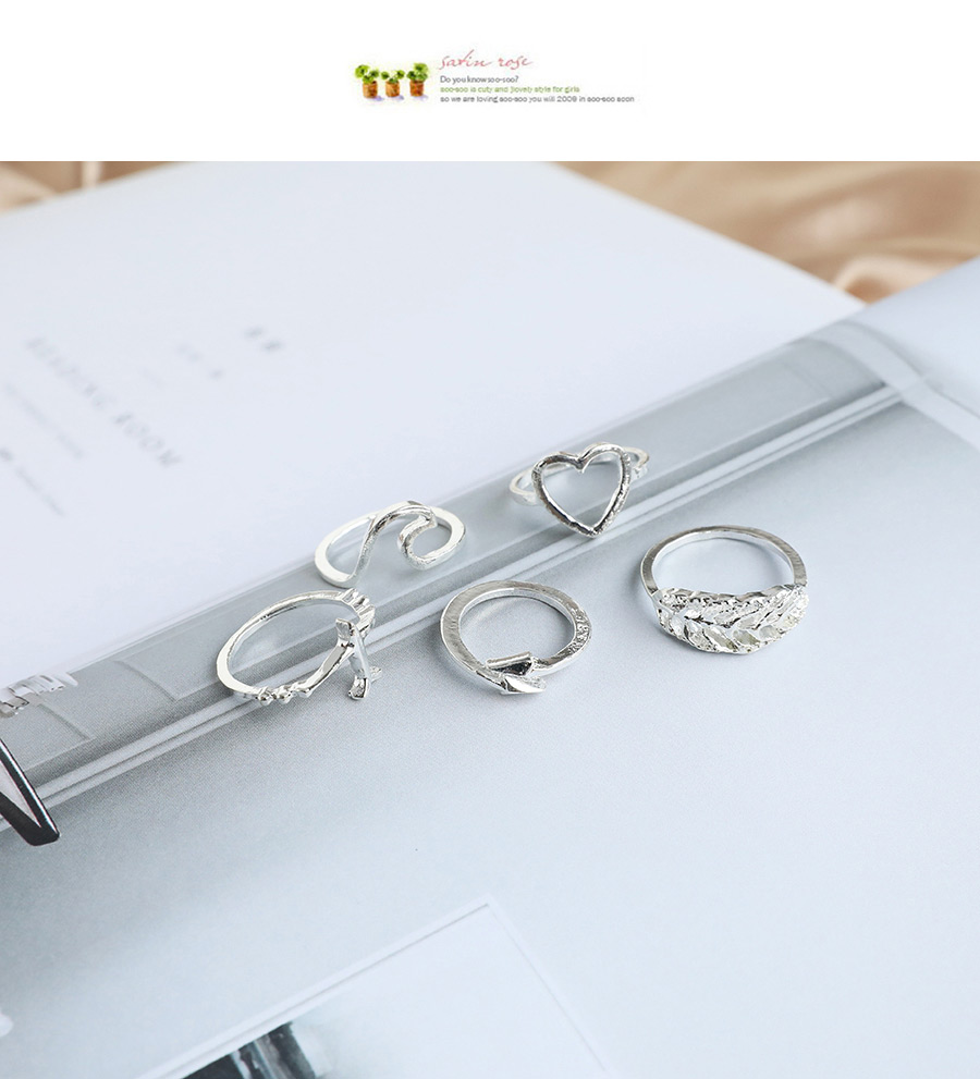 Fashion Silver Alloy Aircraft Love Leaf Ring Set,Rings Set