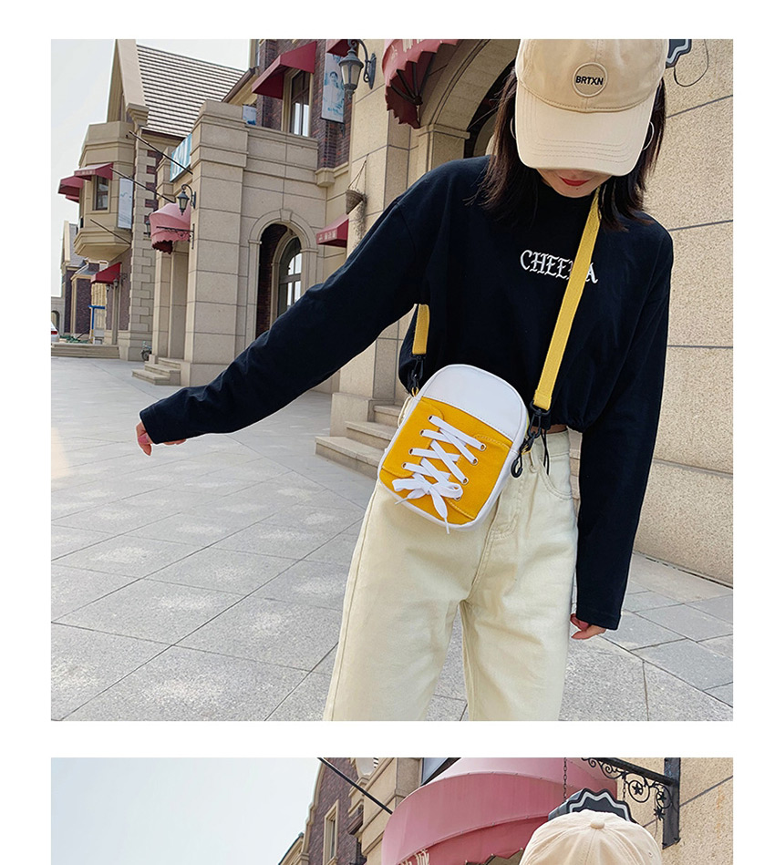 Fashion Yellow Canvas Lace Stitching Contrast Color Diagonal Shoulder Bag,Messenger bags
