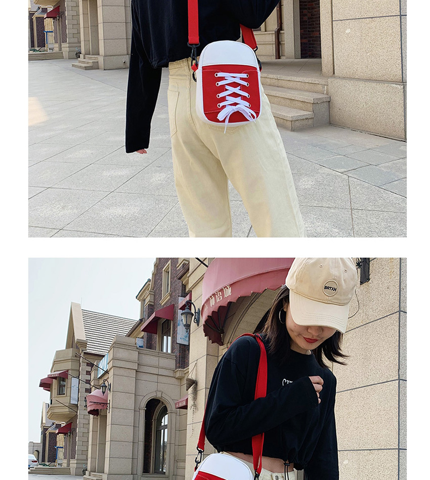 Fashion Red Canvas Lace Stitching Contrast Color Diagonal Shoulder Bag,Messenger bags