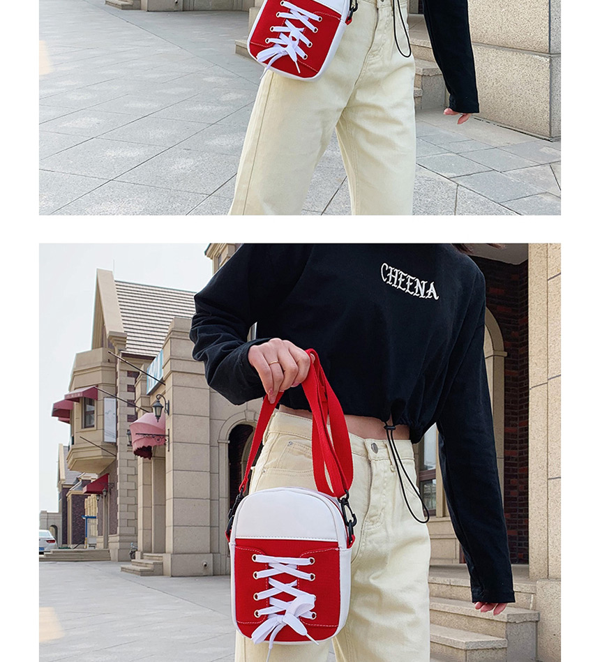 Fashion Red Canvas Lace Stitching Contrast Color Diagonal Shoulder Bag,Messenger bags