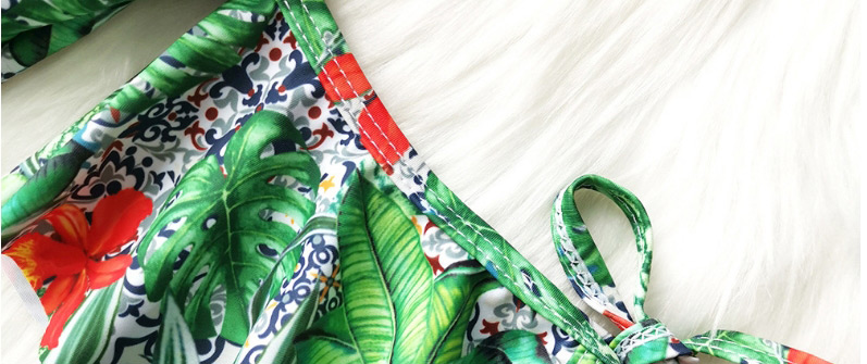 Fashion Green Background Printing Printed Tube Top Straps Split Shoulder Swimsuit,Bikini Sets