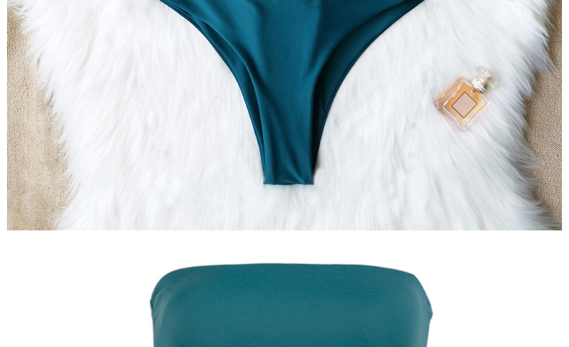 Fashion Blue Solid Color Strapless Tube Top Hollow Split Swimsuit,Bikini Sets