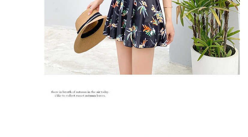 Fashion Floral On Black Mesh Stitching Floral One-piece Swimsuit,One Pieces