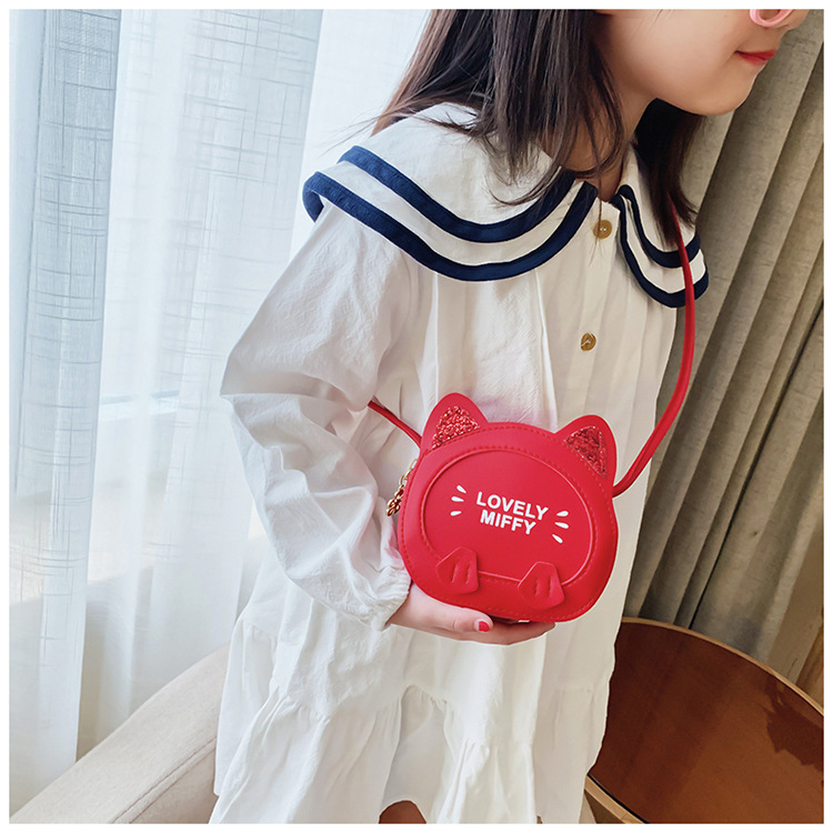 Fashion Red Cat Print Round Shoulder Bag For Children,Shoulder bags